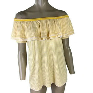 Lauren Ralph Lauren New Off Shoulder Knit Tops Shirt Women Size L Yellow Stripes